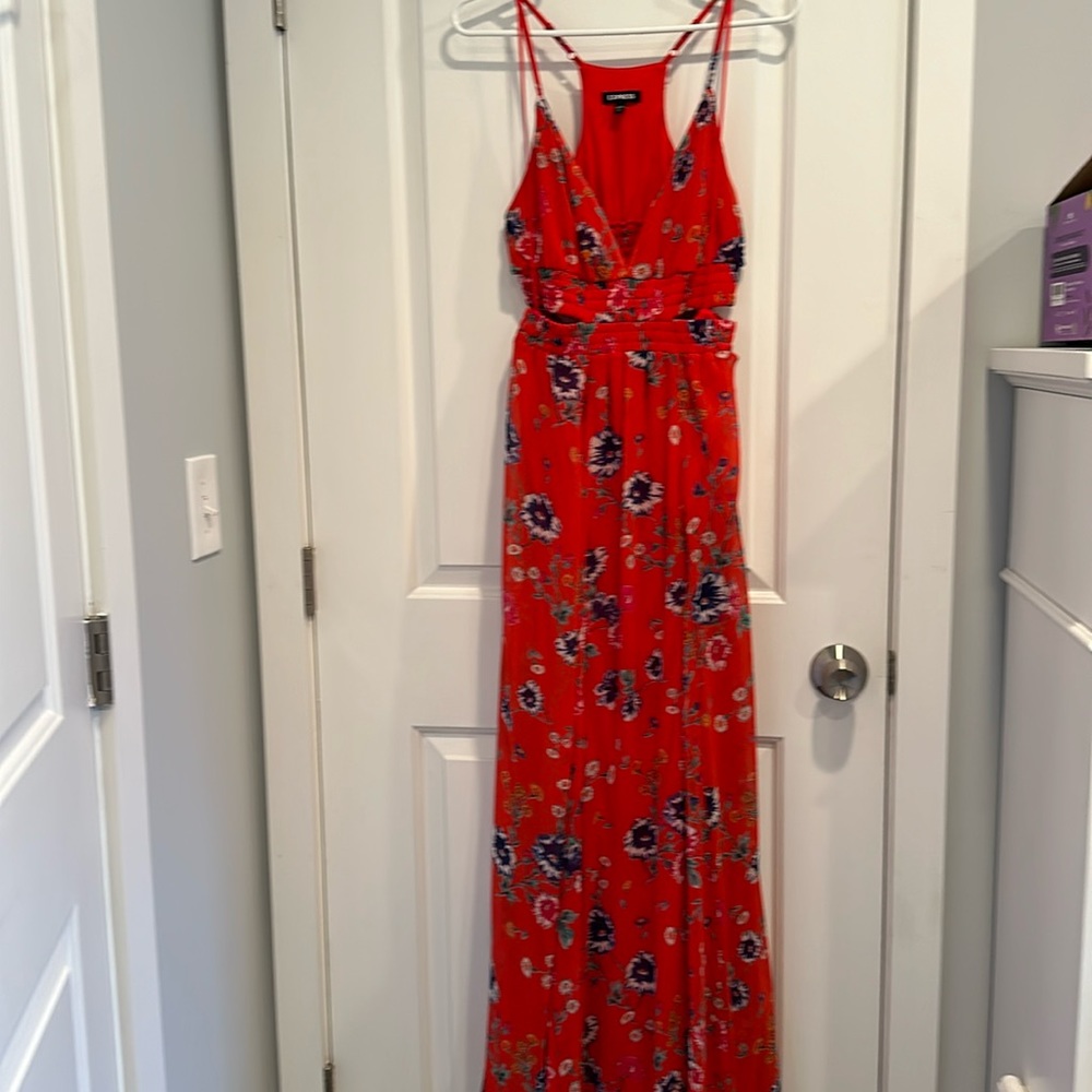 Express orange floral maxi cut out dress in S